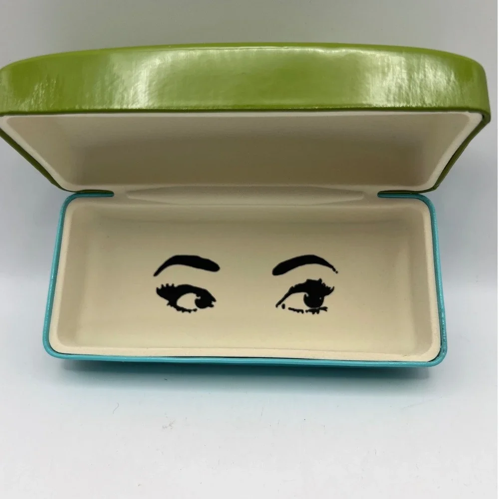 Kate Spade Eyeglass Case Turquoise Green Eye Print Retro Glam Coquette